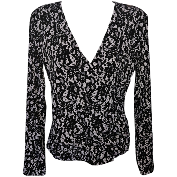 MICHAEL Michael Kors Floral Lace Printed Snap Crossover Long Sleeve Top - Picture 1 of 3